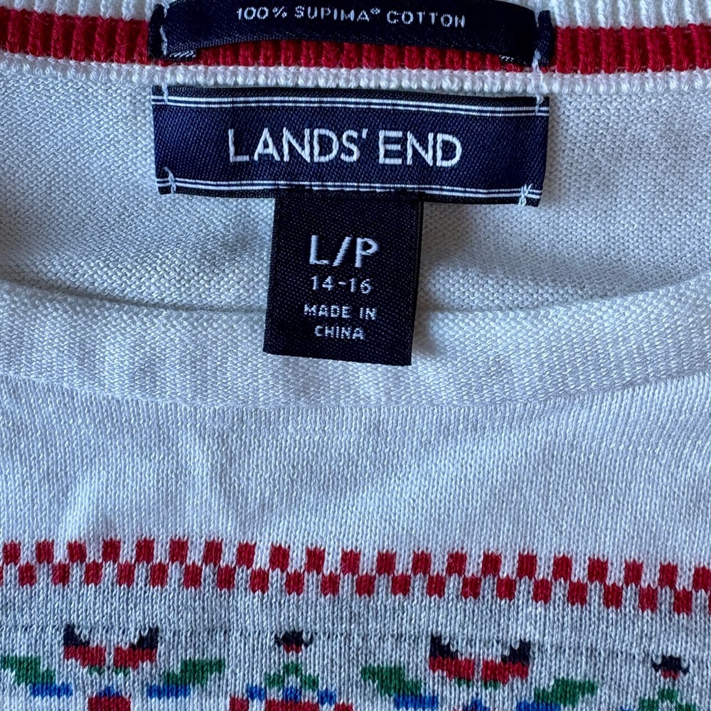 Lands' End Nordic Print Festive Sweater, Skiing Design. White. Size L (14/16) - Picture 3 of 9